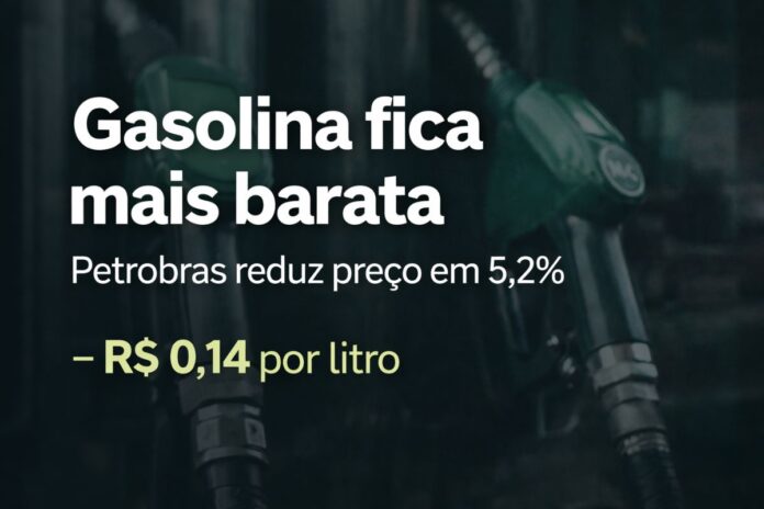Petrobras reduz preço da gasolina em 5,2% Bomba de gasolina simboliza redução de preço após corte anunciado pela Petrobras