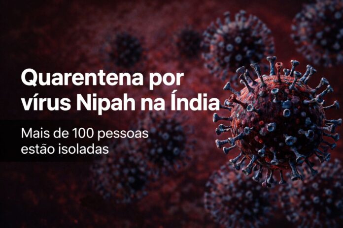 Ilustração do vírus Nipah usado em reportagem sobre quarentena na Índia