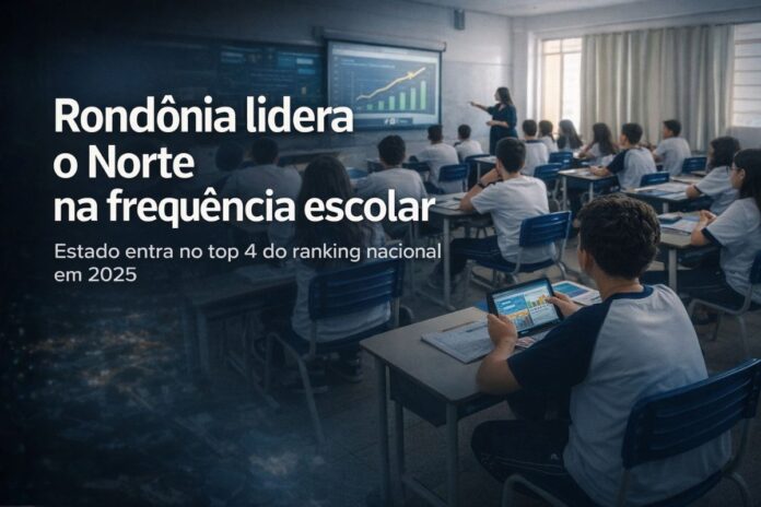 Rondônia lidera o Norte no acompanhamento da frequência escolar em 2025 Sala de aula em Rondônia com estudantes acompanhando aula enquanto estado lidera a Região Norte na frequência escolar em 2025.