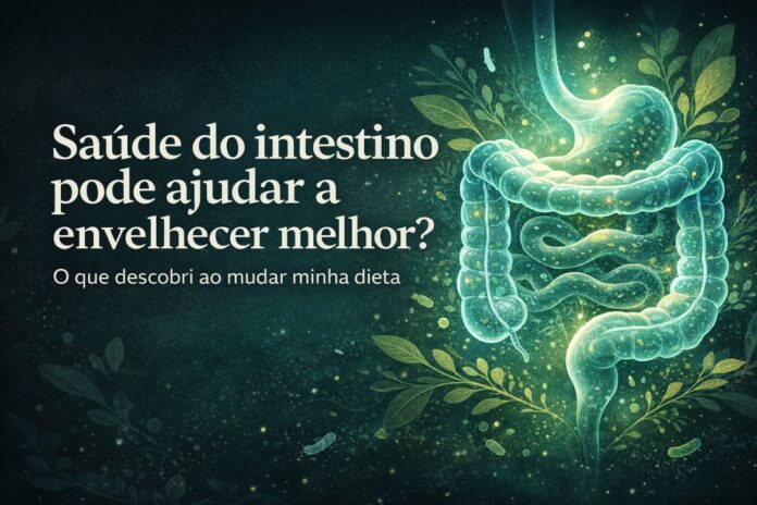 Saúde do intestino e envelhecimento saudável Ilustração sobre saúde do intestino e sua relação com o envelhecimento saudável