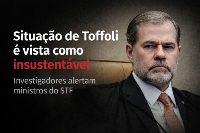 Dias Toffoli em expressão séria durante sessão do STF em meio a investigações do Caso Master.