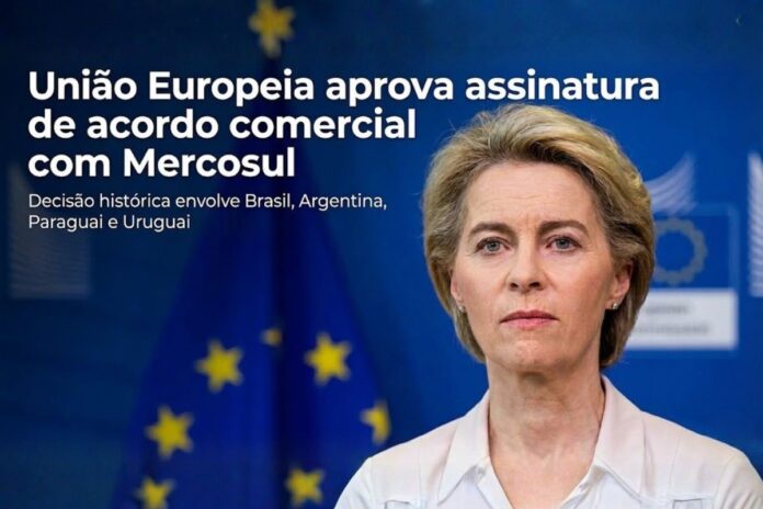 União Europeia aprova acordo comercial com Mercosul Presidente da Comissão Europeia durante anúncio da aprovação do acordo comercial entre União Europeia e Mercosul