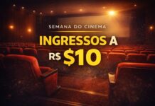 Começa Semana do Cinema com ingressos a R$ 10 Sala de cinema com poltronas vermelhas destaca promoção da Semana do Cinema com ingressos a R$ 10 em todo o Brasil