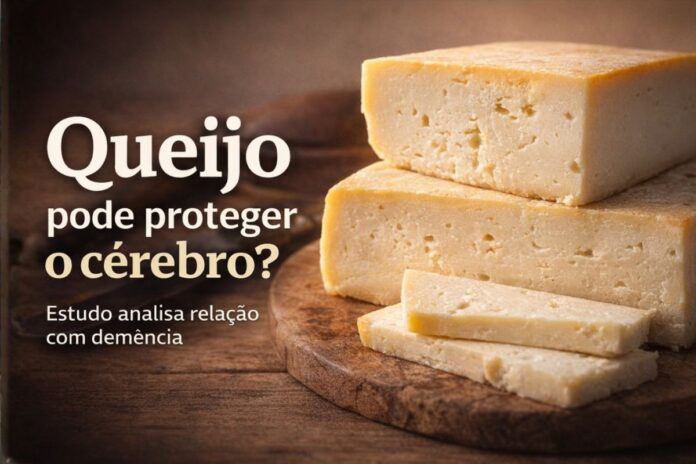 Queijo e saúde do cérebro em estudo sobre demência Blocos de queijo sobre tábua de madeira ilustram estudo que investiga relação entre consumo de queijo e demência