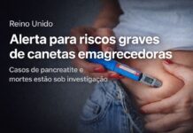 Reino Unido alerta para pancreatite aguda e mortes associadas a canetas emagrecedoras Pessoa aplica caneta emagrecedora no abdômen enquanto Reino Unido alerta para riscos graves à saúde.