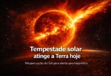 Tempestade solar gerada por megaerupção do Sol afeta a Terra hoje Tempestade solar provocada por megaerupção do Sol atingindo a Terra